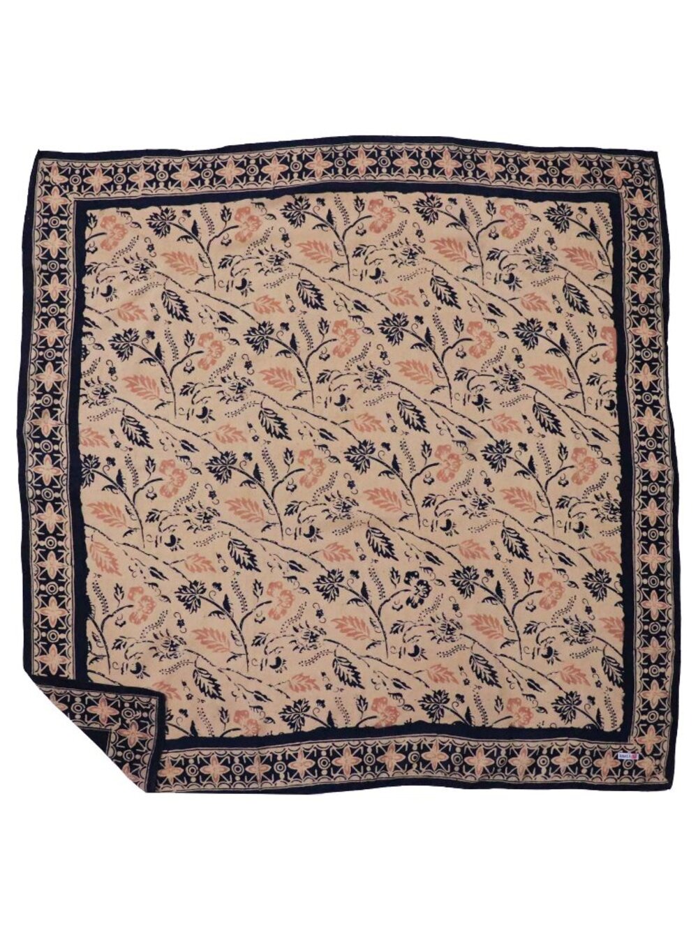 Large 39" Batik Bandana, Woven Meadow, Cream Blue